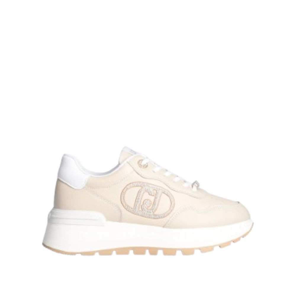 LIU JO BEIGE WOMEN LEATHER SNEAKERS WITH JEWEL LOGO